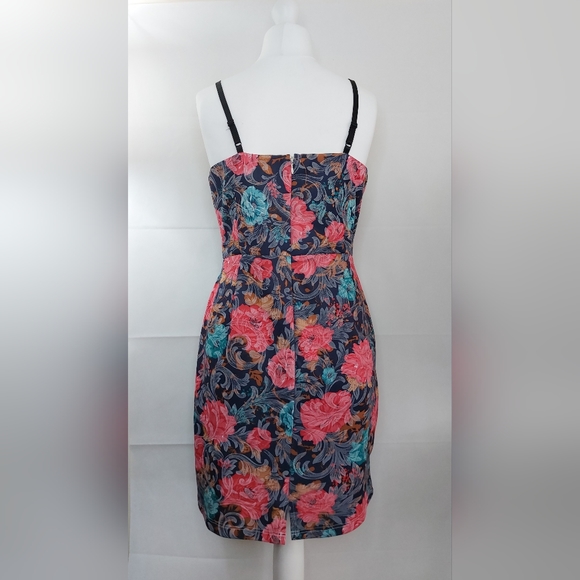 Joe Browns Floral Strappy Dress Navy Pink Bodycon Stretchy Size 12 - Picture 3 of 7